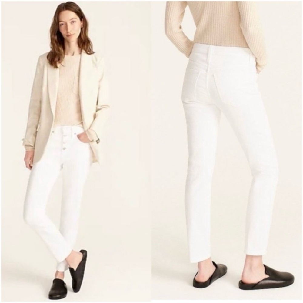 J Crew Tall White Vintage Straight Button Fly Cropped Jeans Size 32 Tall